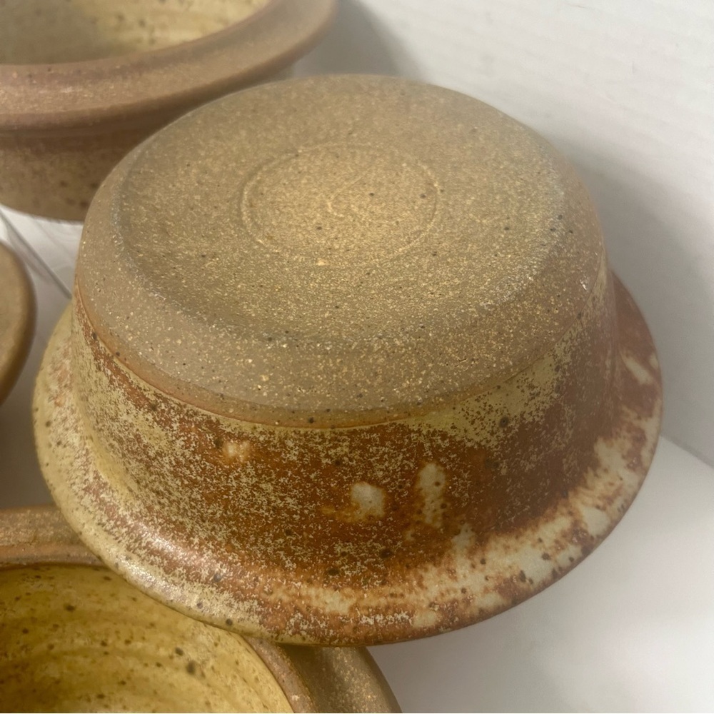 Vintage Studio Art Pottery Stoneware Set of 4 Bowls Brown Speckled Artist Signed - Picture 6 of 7